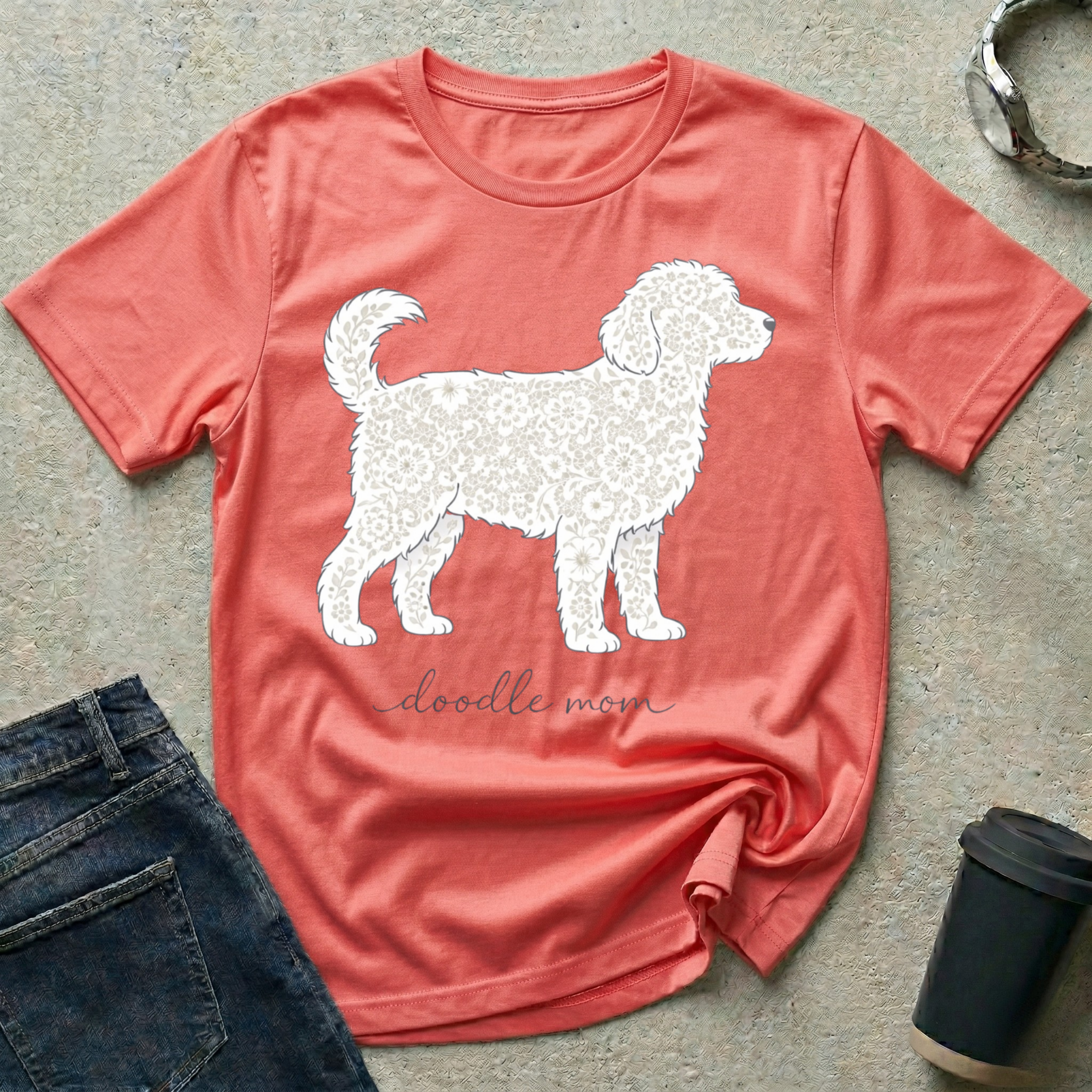 Lace Standing Doodle Mom Silhouette T-Shirt