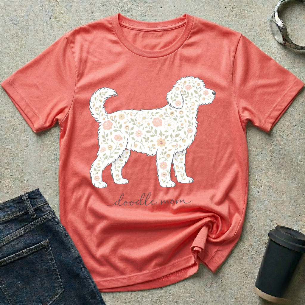 Floral Standing Doodle Mom Silhouette T-Shirt