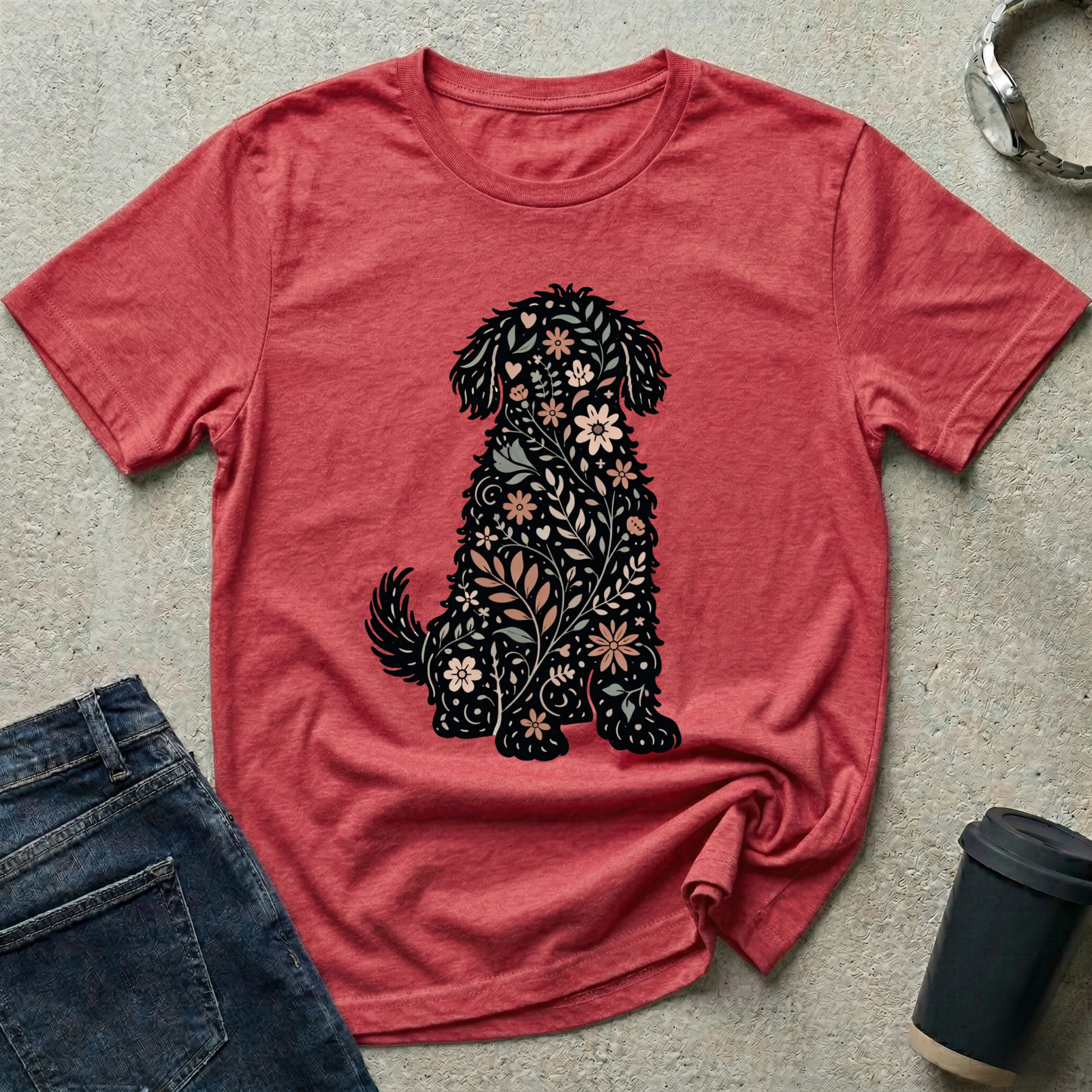 Floral Dog Silhouette T-Shirt