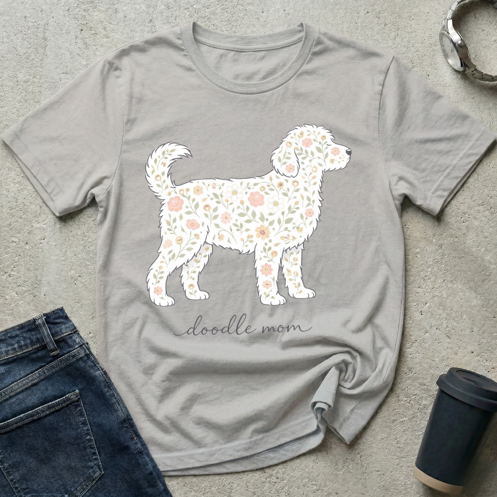 Floral Standing Doodle Mom Silhouette T-Shirt