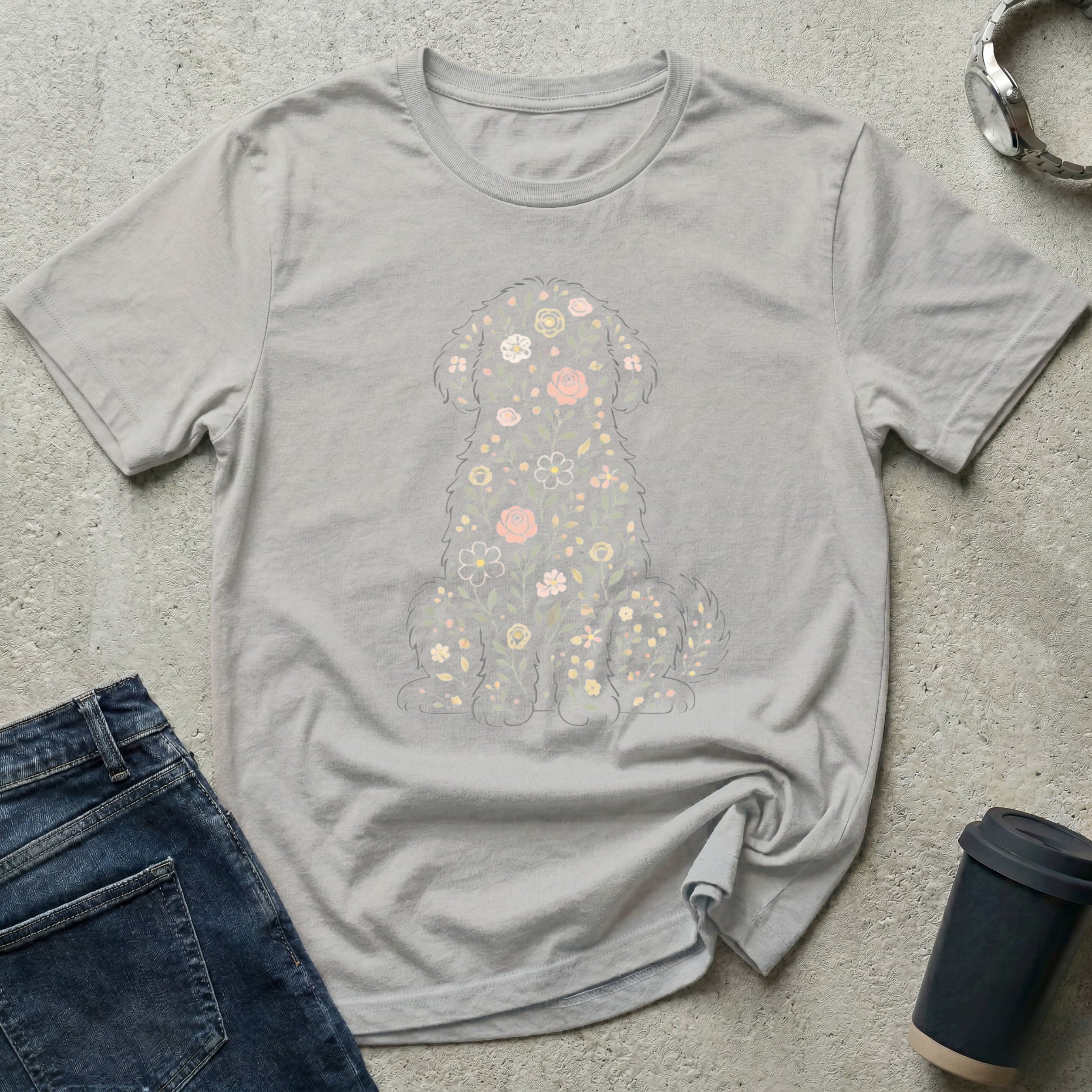 Floral Dog Silhouette T-Shirt