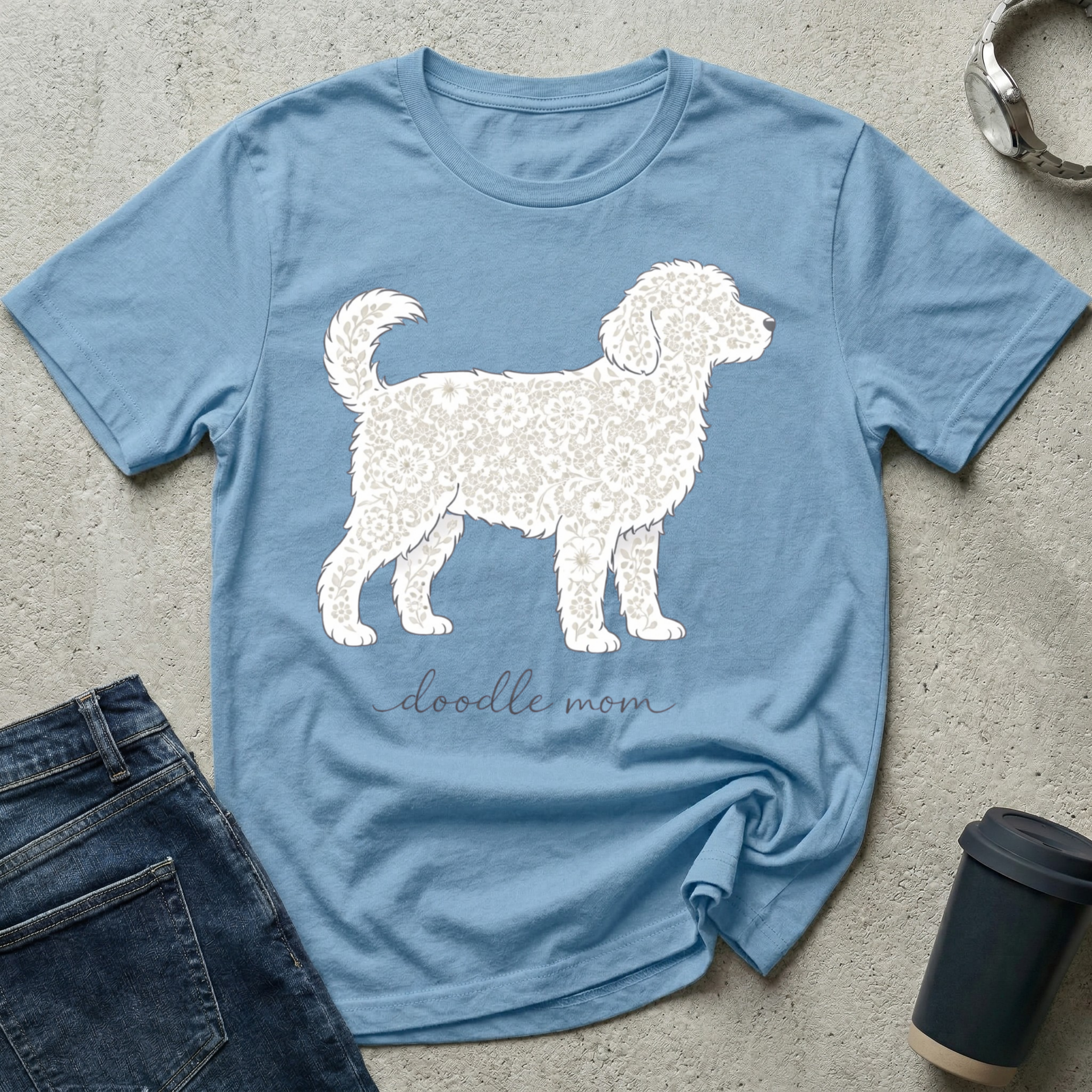Lace Standing Doodle Mom Silhouette T-Shirt