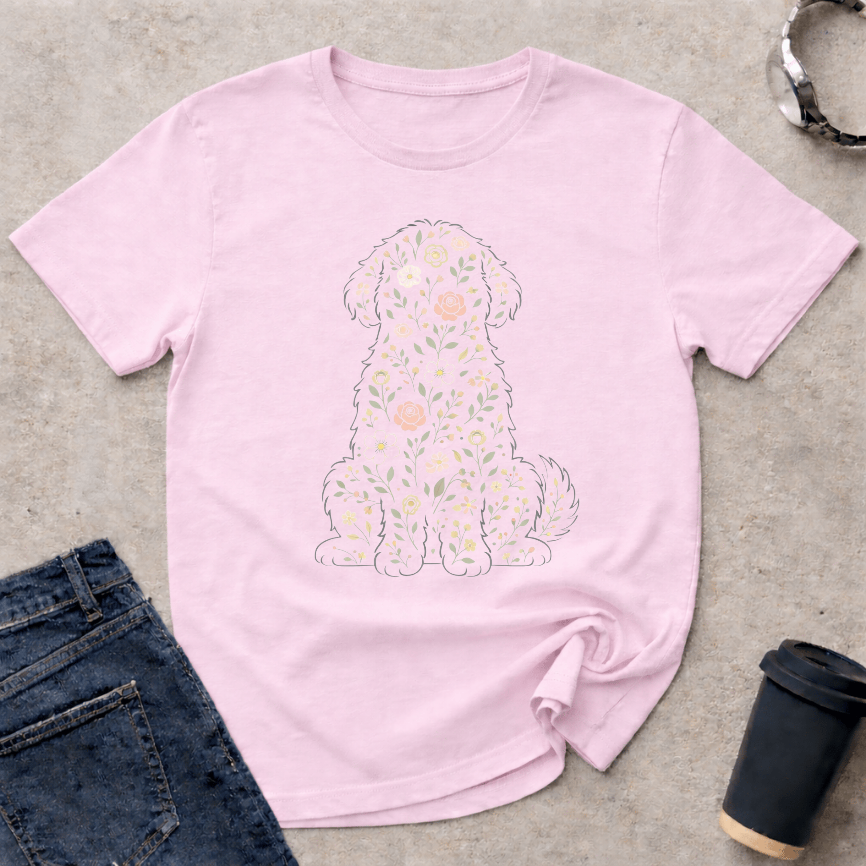 Floral Dog Silhouette T-Shirt