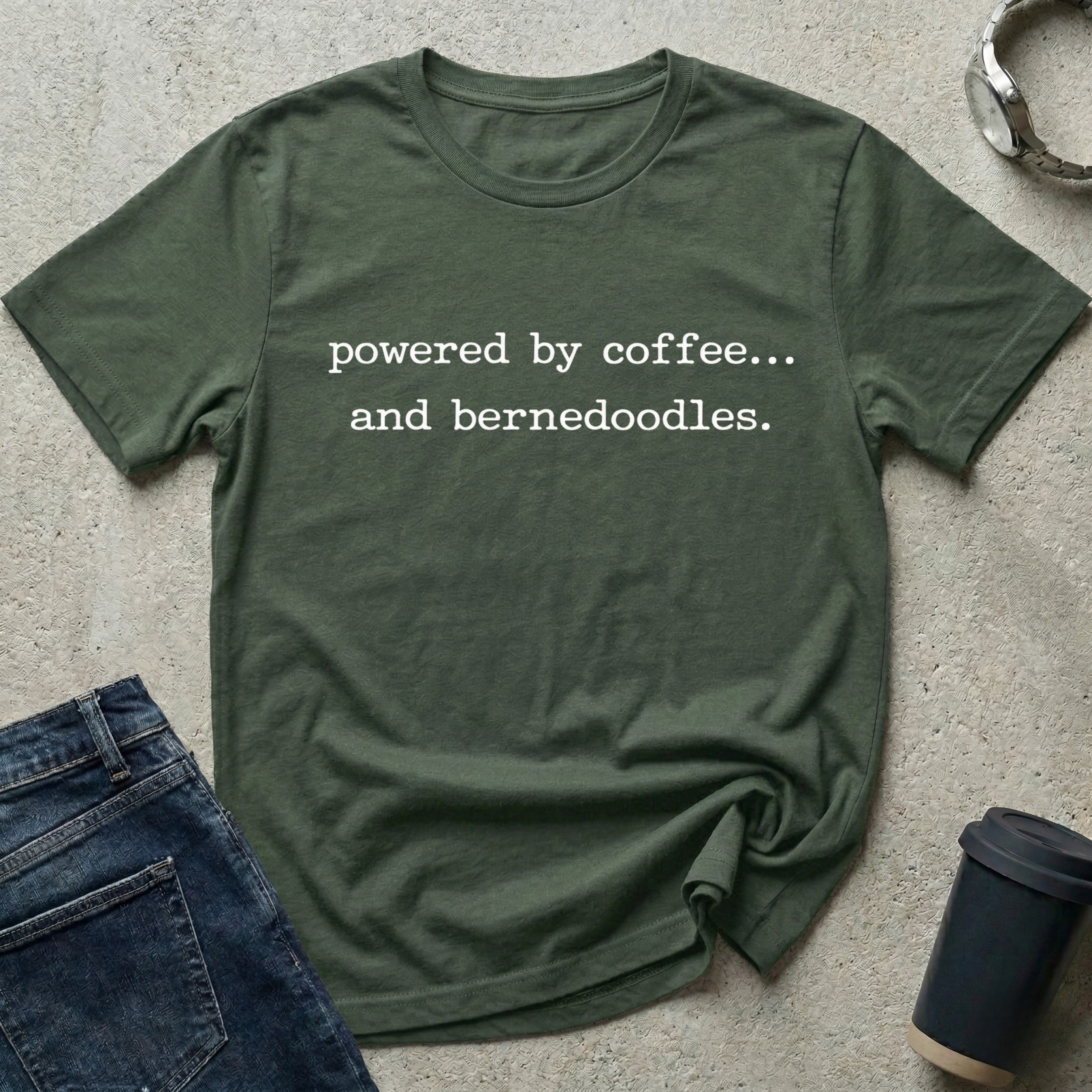 Powered by coffee...and bernedoodles T-Shirt