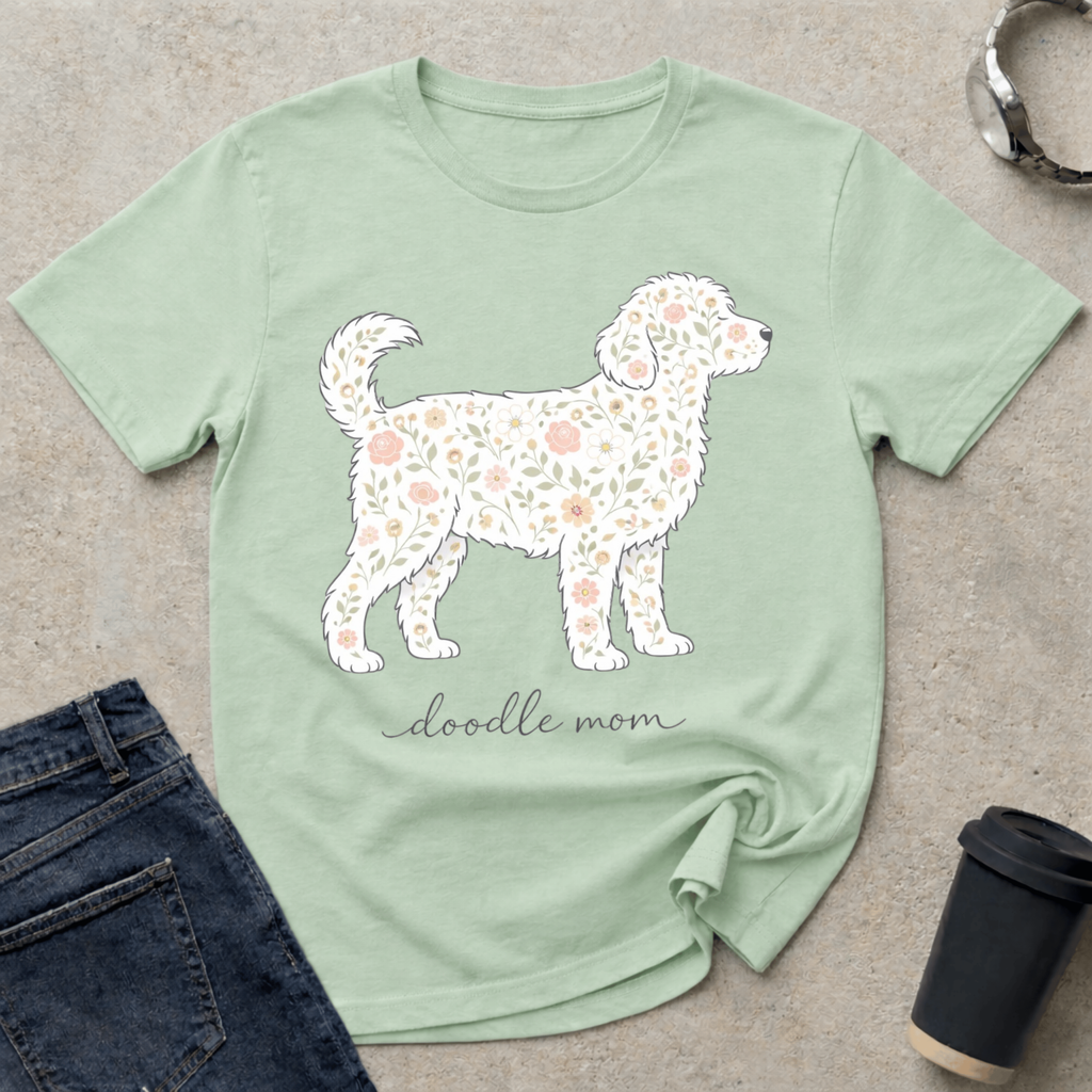 Floral Standing Doodle Mom Silhouette T-Shirt
