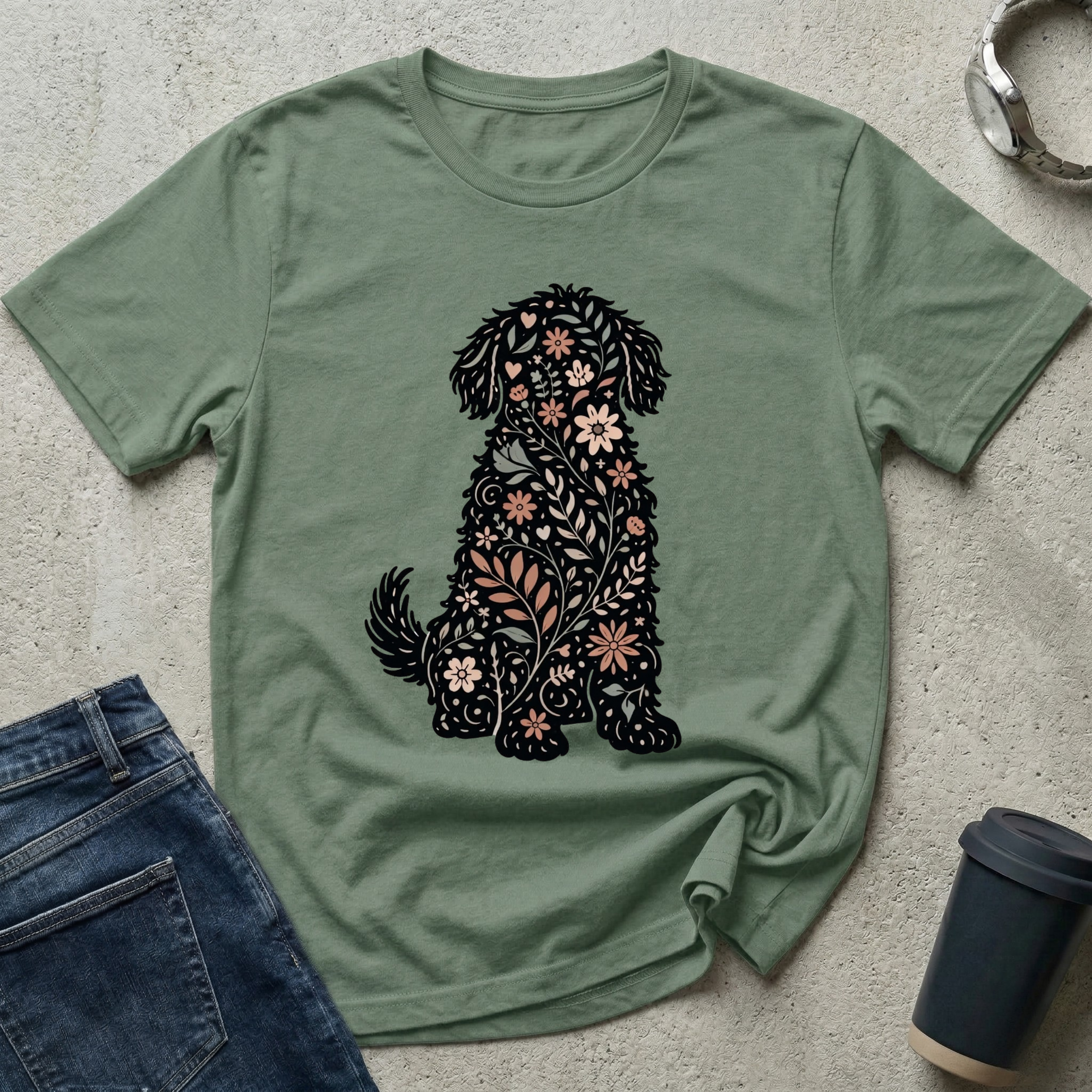 Floral Dog Silhouette T-Shirt