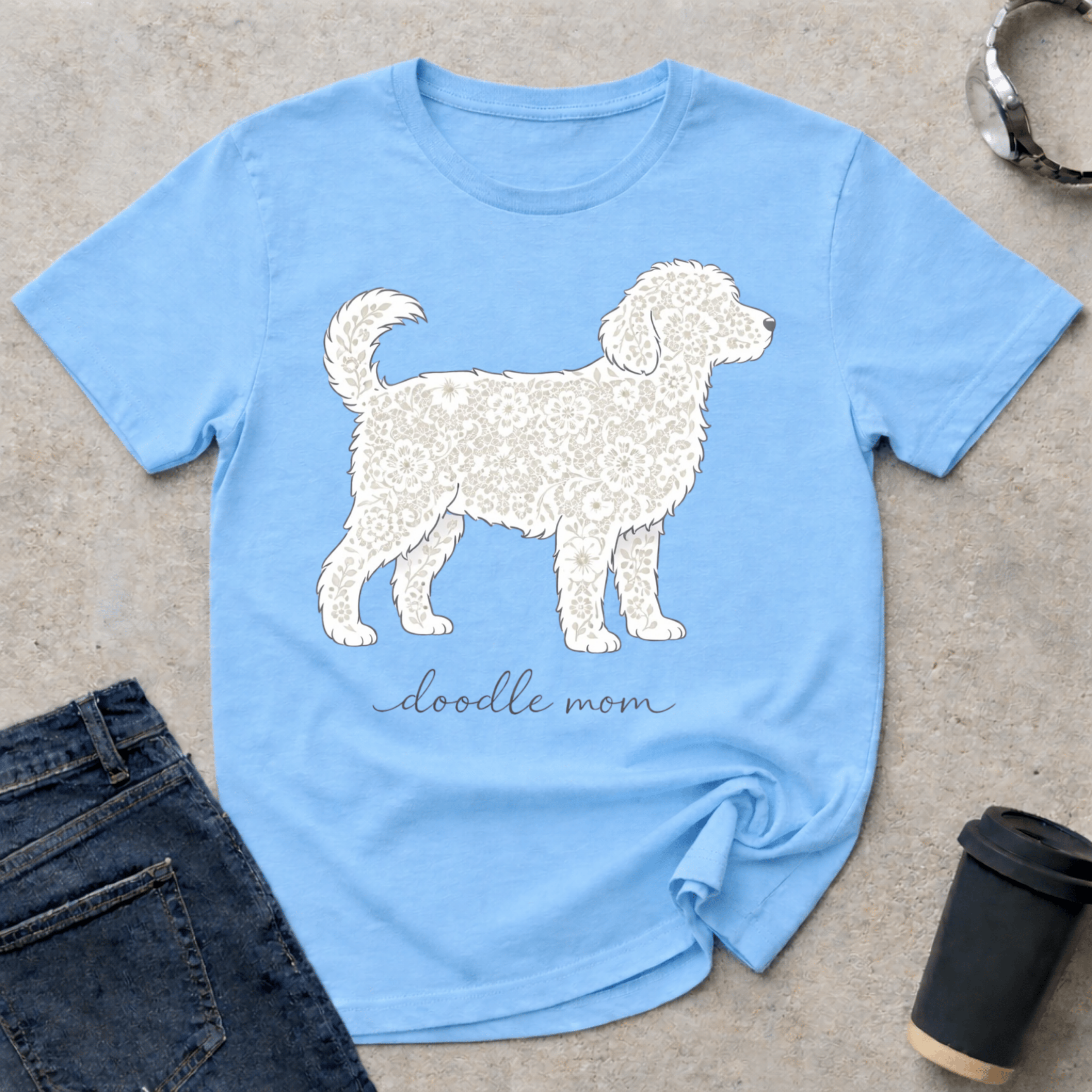Lace Standing Doodle Mom Silhouette T-Shirt