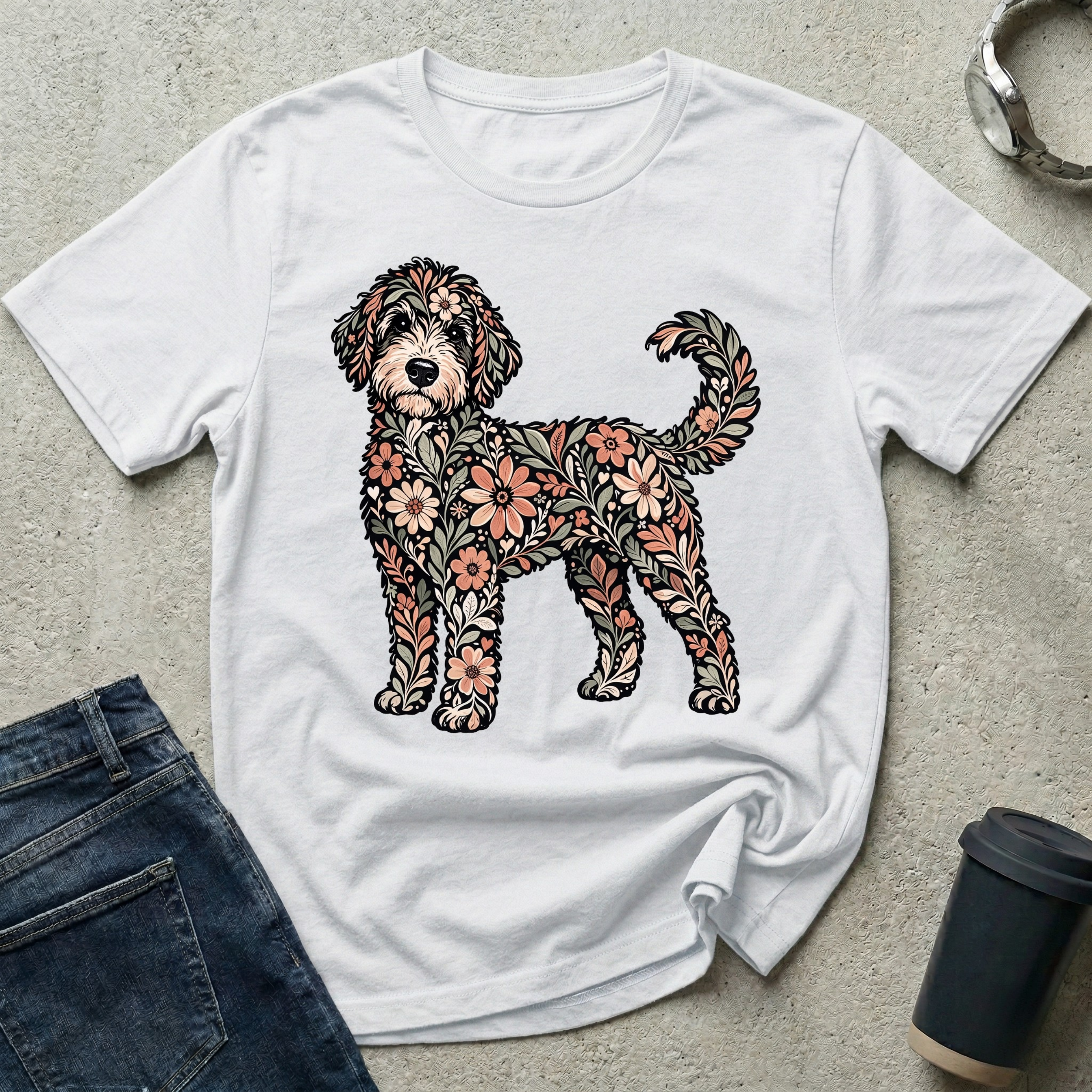 Standing Floral Bernedoodle T-Shirt